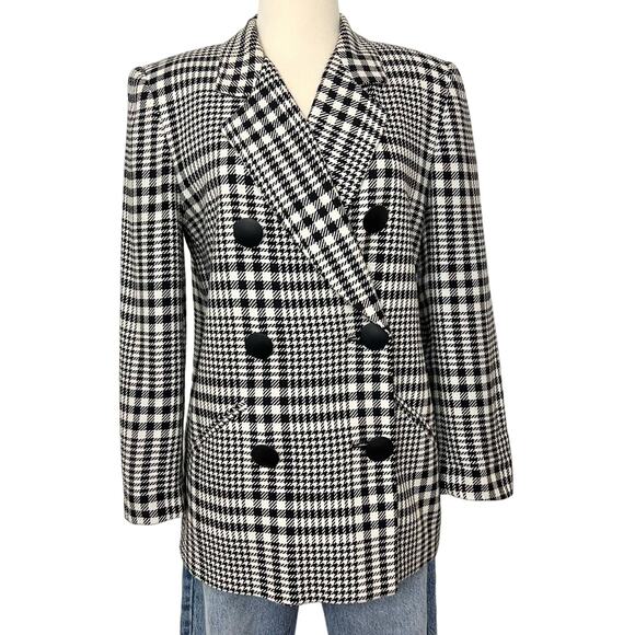 Christian Dior Double-Breasted Blazer Jacket Plaid Black White USA Made | Size 6 - Picture 1 of 13
